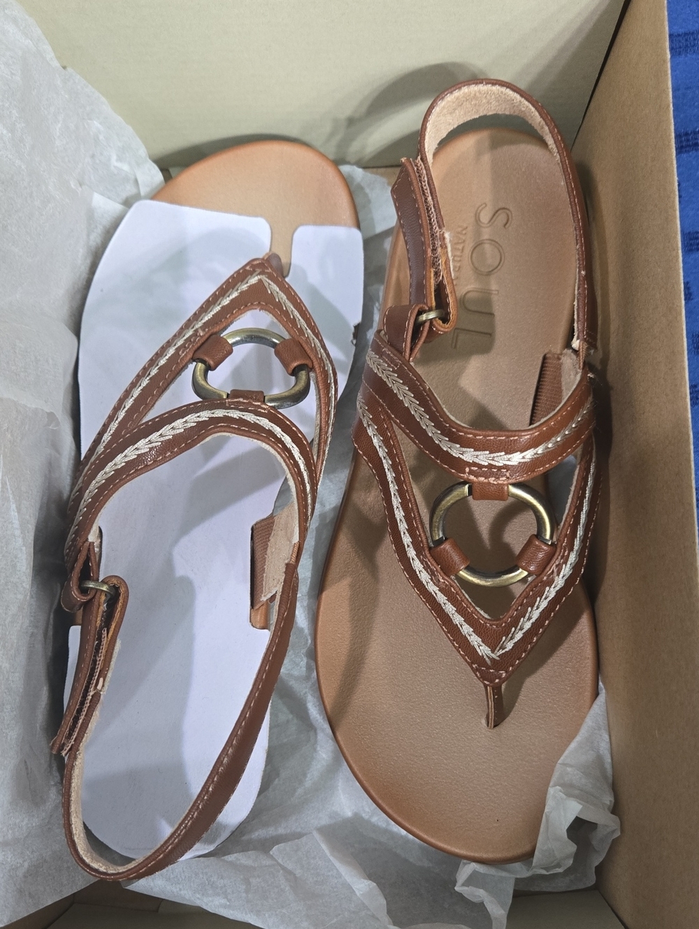 SOUL Naturalizer Women's Brown Tan Braided T-Strap Slingback Sandals - Picture 14 of 14